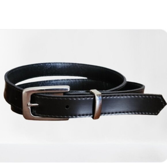 Dark Brown Faux Leather Belt Silver Tone Metal Buckle - Picture 1 of 10